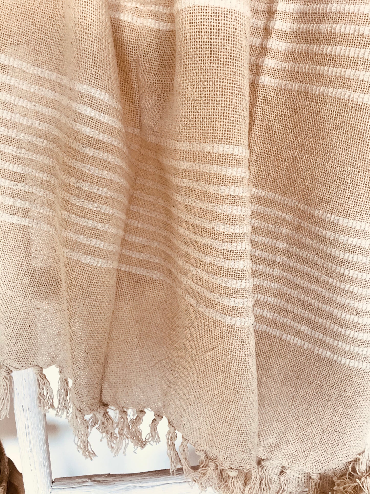 Beige / wit Sprei met flosjes