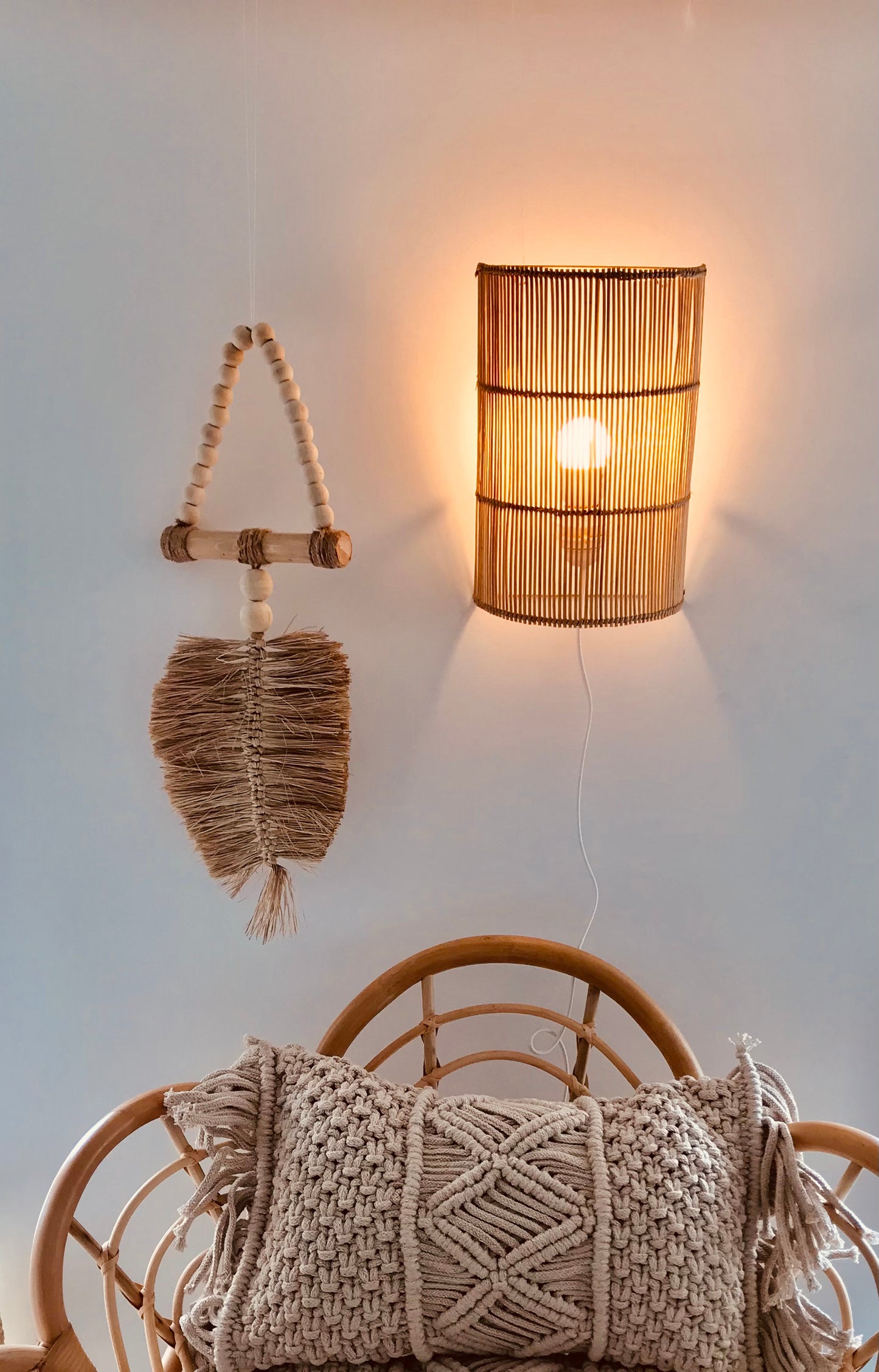 Rotan wandlamp incl snoer
