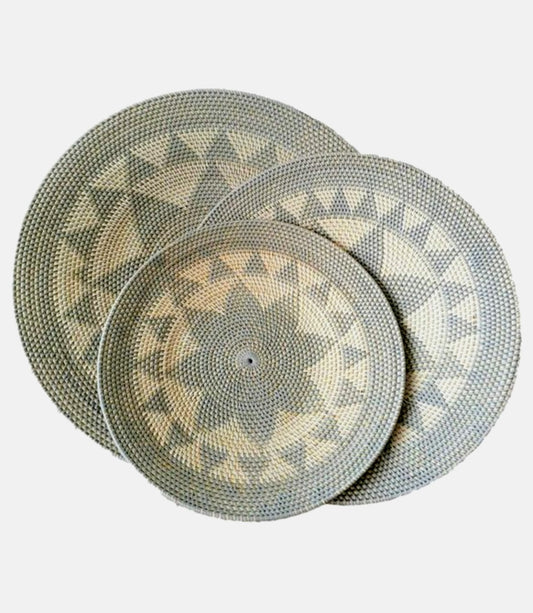 Rotan wandschaal  XL Set   Bunga grijs