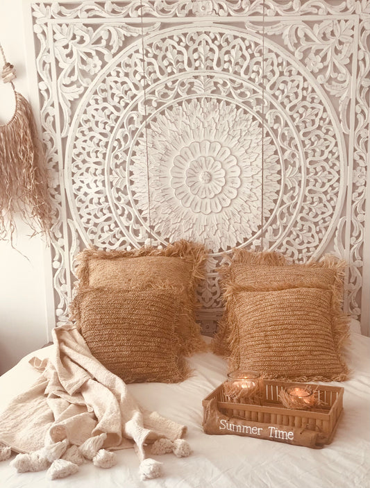 Raffia kussen hoes 50 x 50 cm